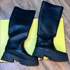 Black Leather Knee-High Boots